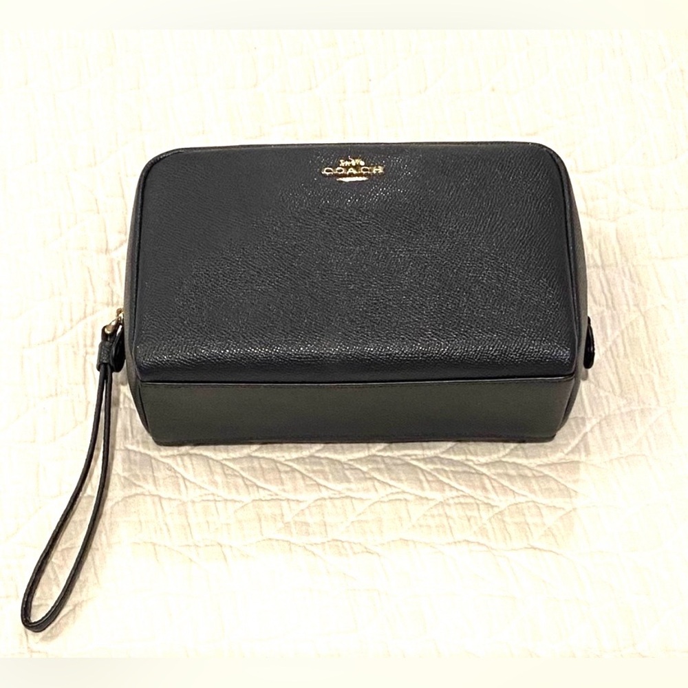 Coach Midnight Blue Leather Boxy Cosmetic Bag